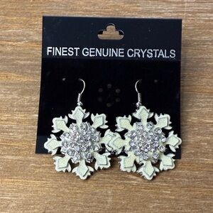 Lauren Spencer Snowflake Rhinestone Hook Earrings Dangle Sparkle Silver Tone